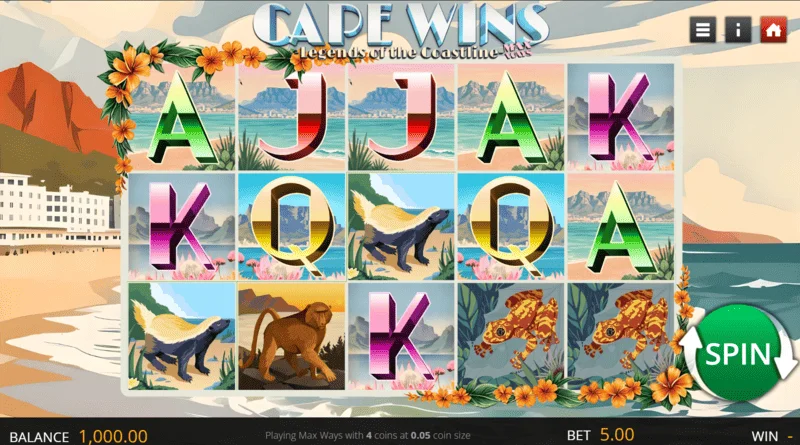 Cape Wins Legends of the Coastline - main screen with the reels